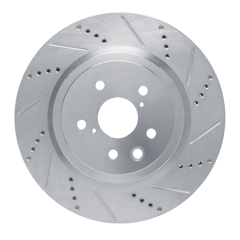 Lexus GS F Brake Rotor (1) - Right Rear - R1 Concepts - Drilled & Slotted - Silver - `15-`22